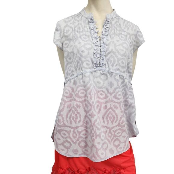 Calvin Klein Pullover Blouse Women's Medium Grey Short Sleeve Smocked Belted - Picture 2 of 10